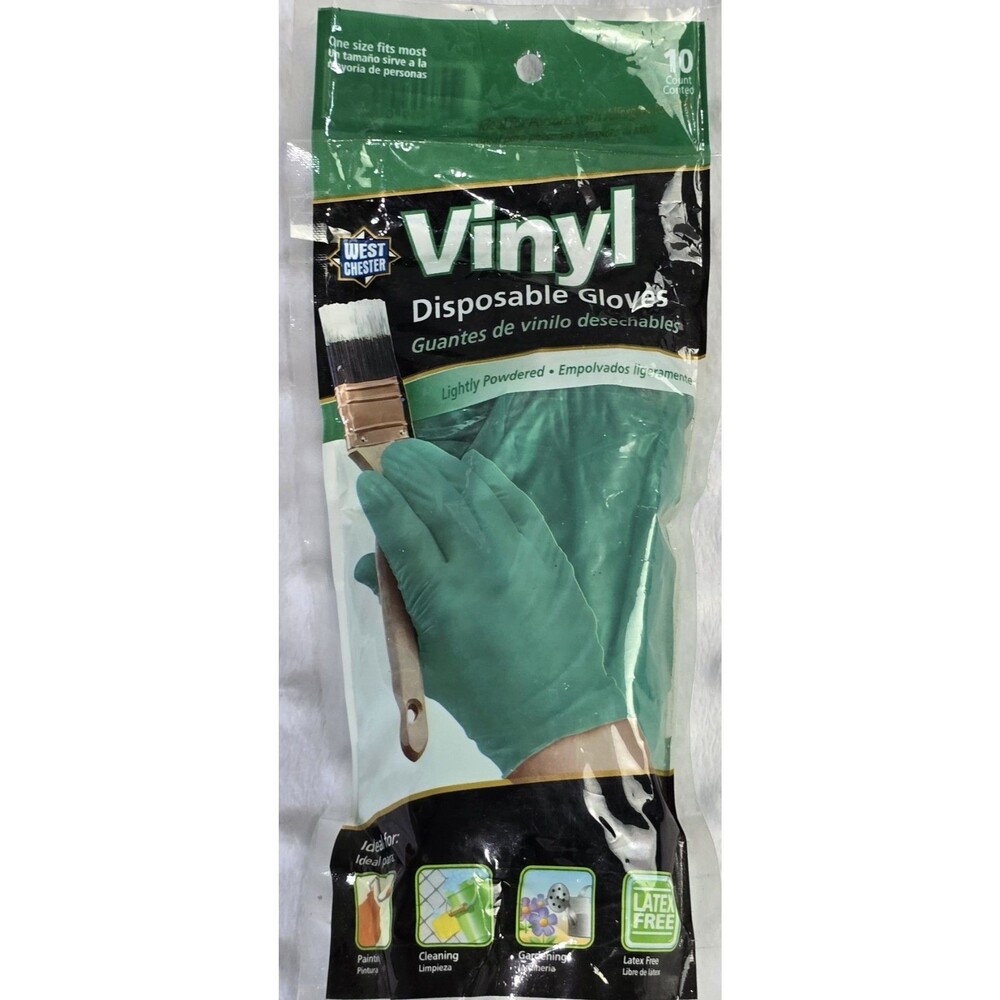 Vintage Green Disposable Vinyl Gloves One Size 10 Count  Latex-Free West Chester